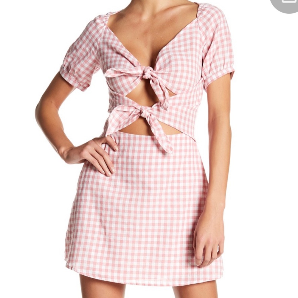 EMORY PARK Front Cut Gingham Mini Dress